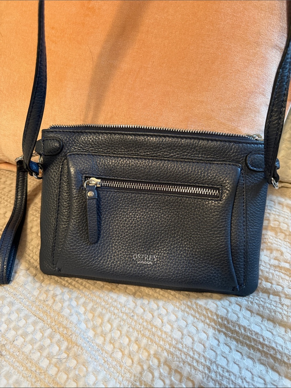 Osprey London dark blue leather crossbody